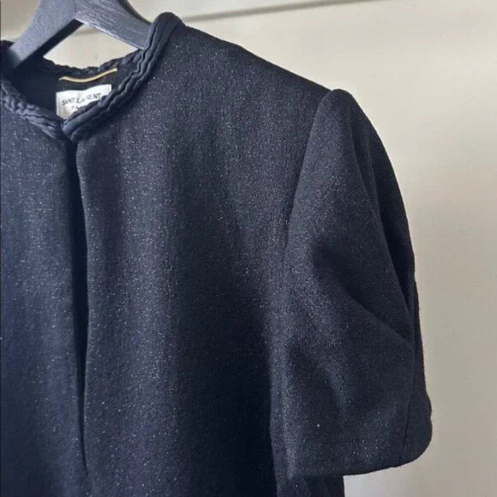 New Saint Laurent wool silk cap sleeve shift sheath boxy knee length mini dress - Picture 6 of 16